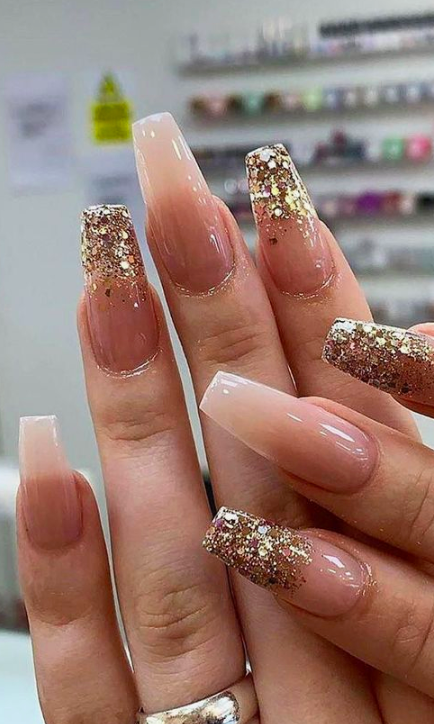 50 Glittering Acrylic Nails for Medium-Length Nails and Long Nails