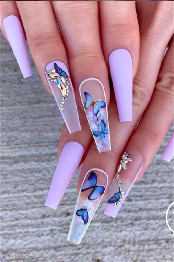 35 Gorgeous Acrylic Butterfly Nails in Blue, Pink and Other Colors