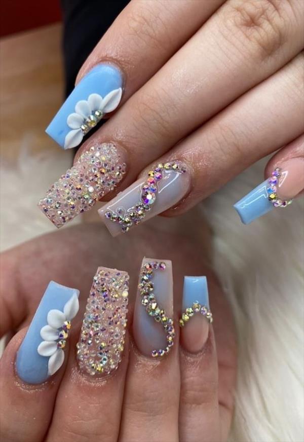 Flower Coffin Nail Art To Sparkle Your Summer Nails 21