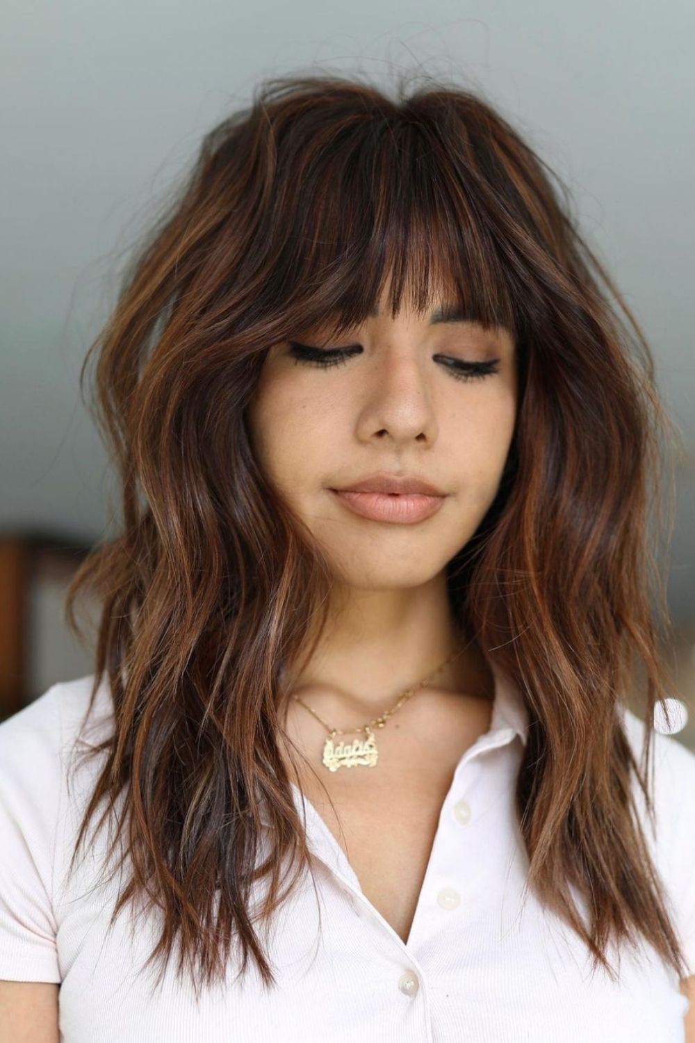 24 Best Layered Haircuts With Bangs for medium length hairstyle!