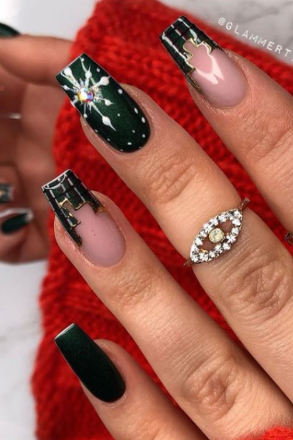 Christmas coffin nails with snowflakes