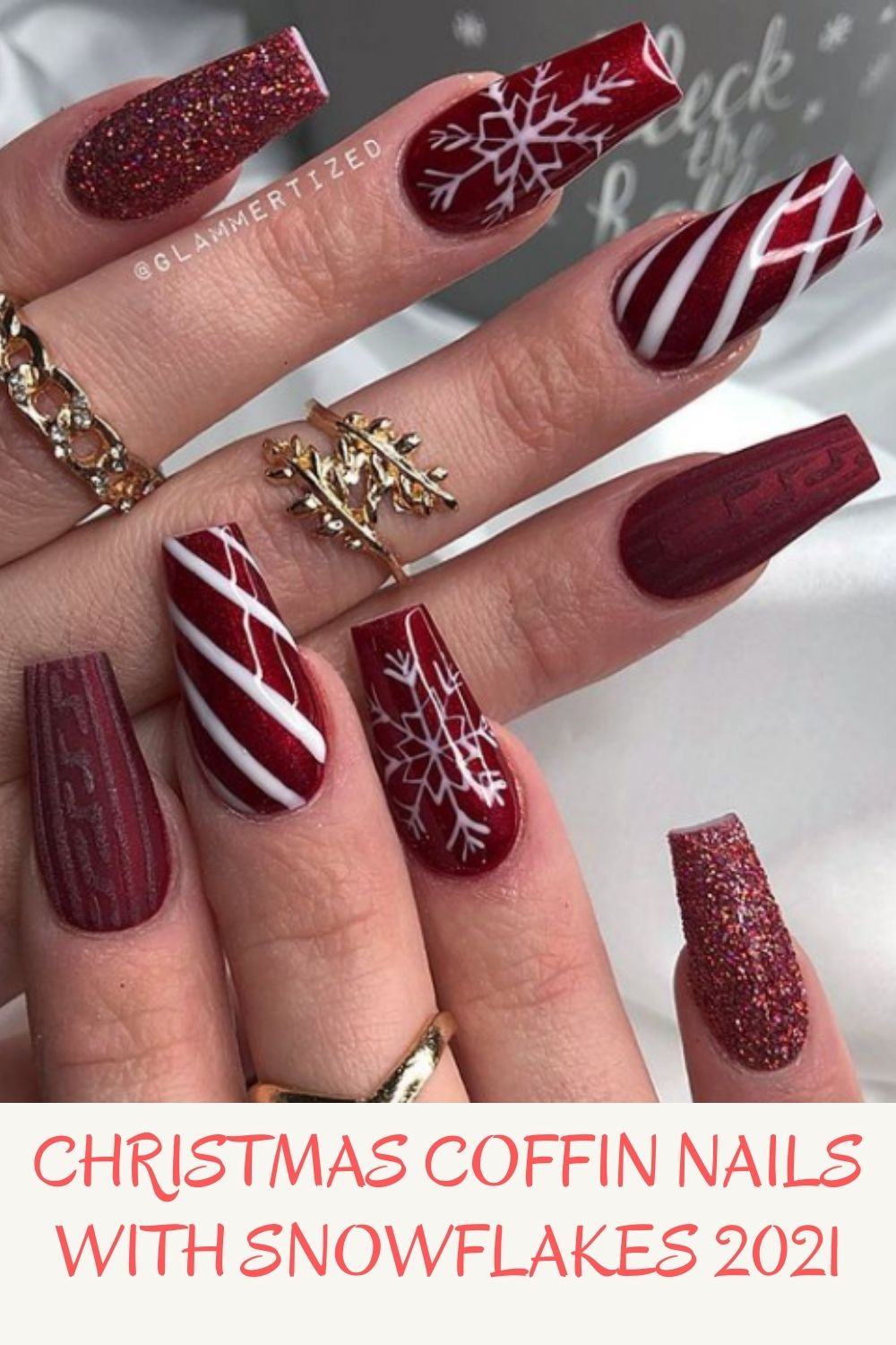 Christmas coffin nails with snowflakes