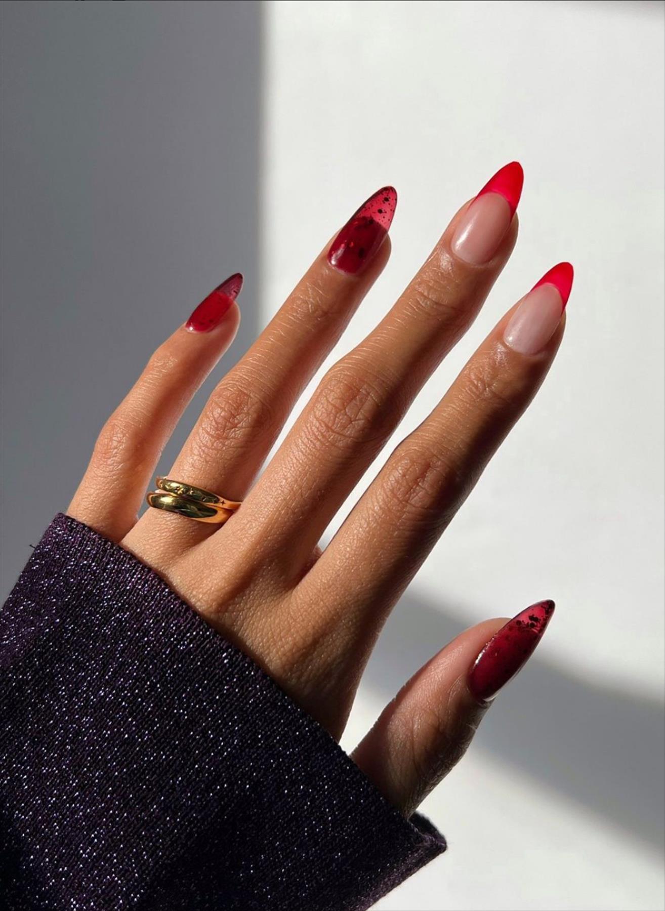 Red French nails design for Winter nail colors 