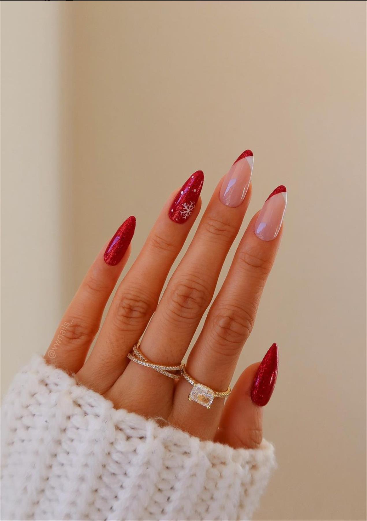 Red French nails design for Winter nail colors 