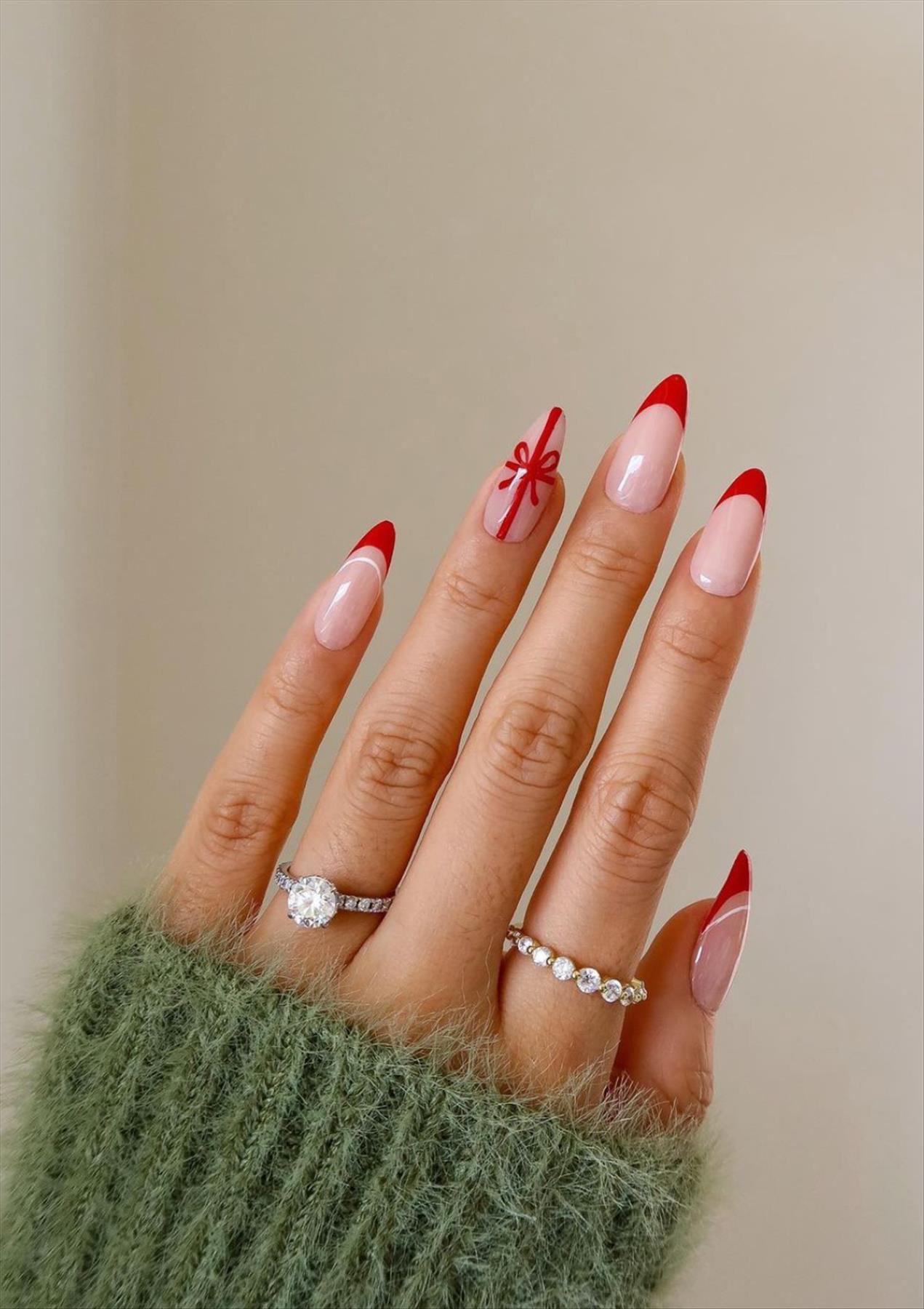 Red French nails design for Winter nail colors 