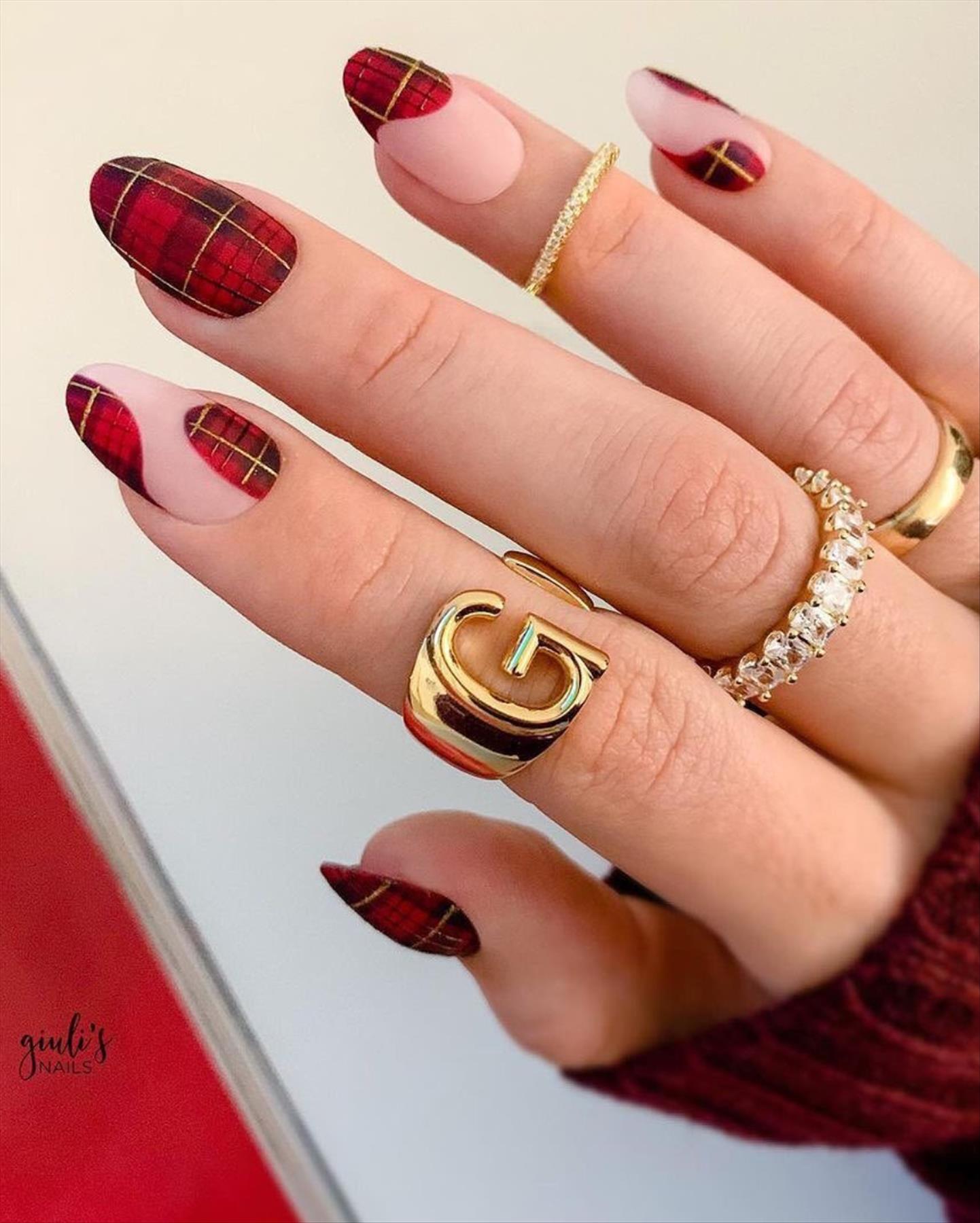 Red French nails design for Winter nail colors 