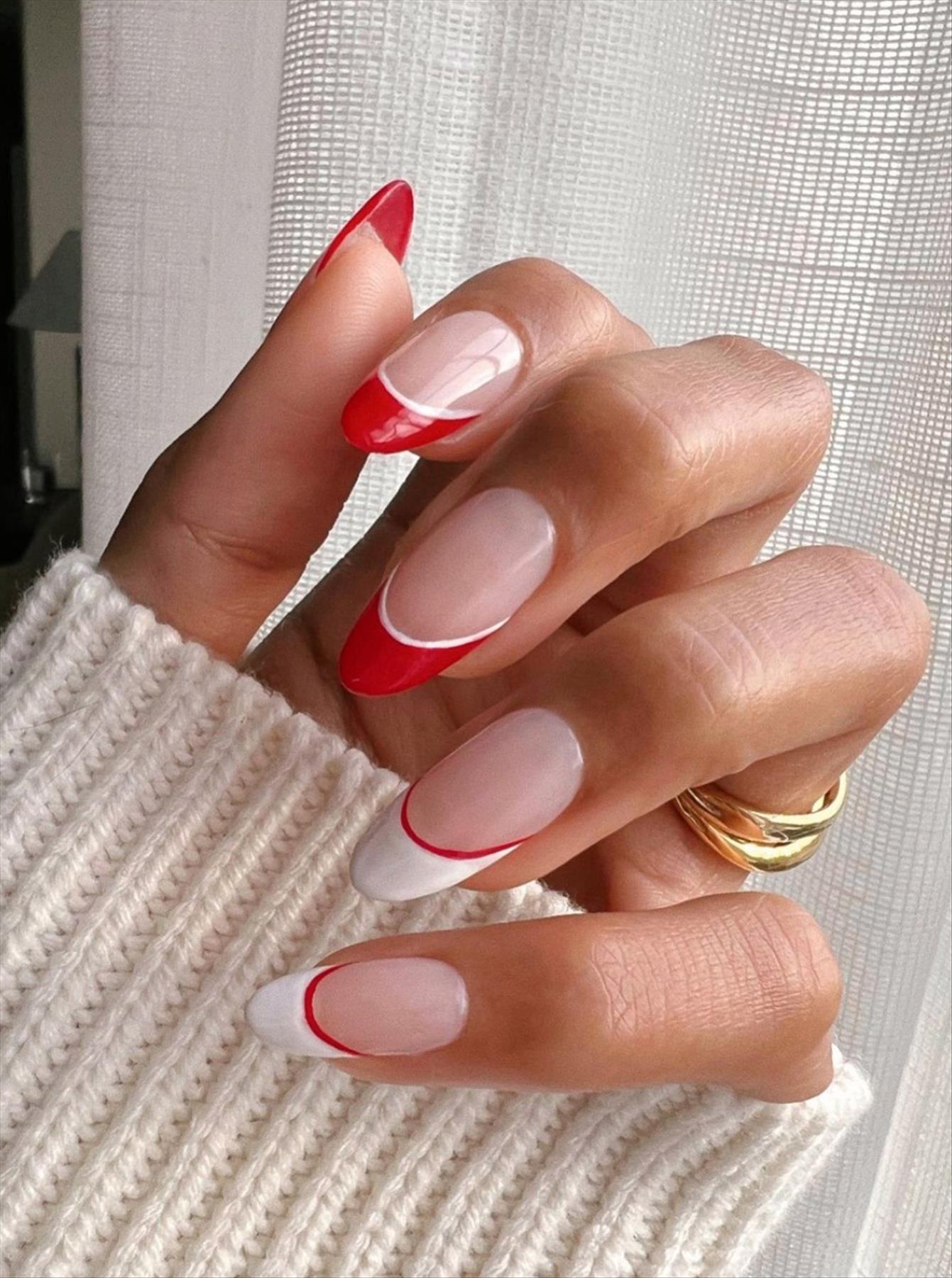 Red French nails design for Winter nail colors 