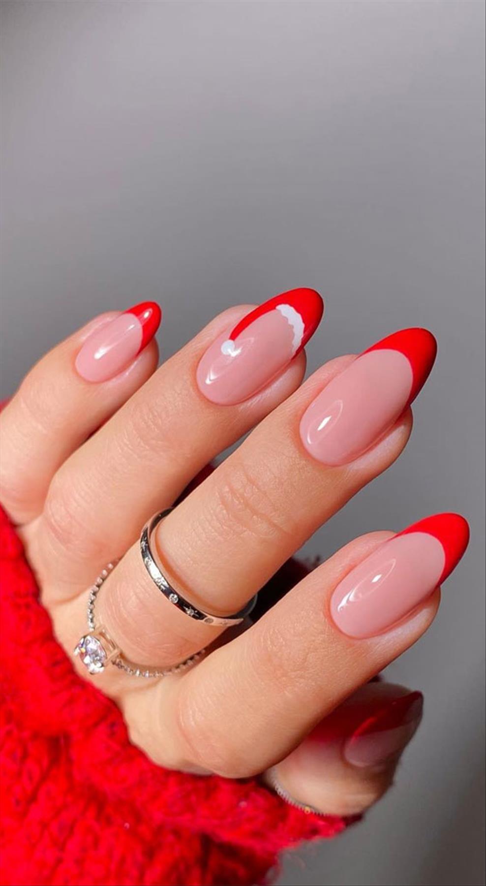 Red French nails design for Winter nail colors 