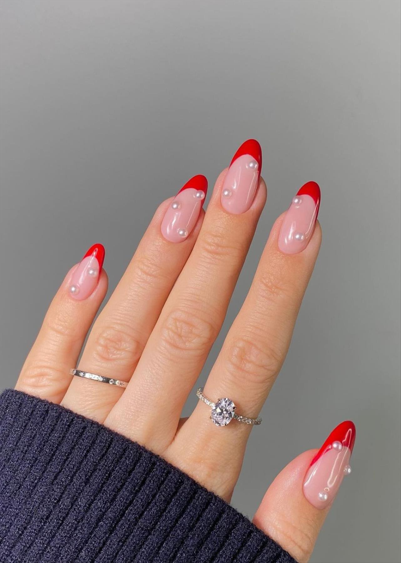 Red French nails design for Winter nail colors 