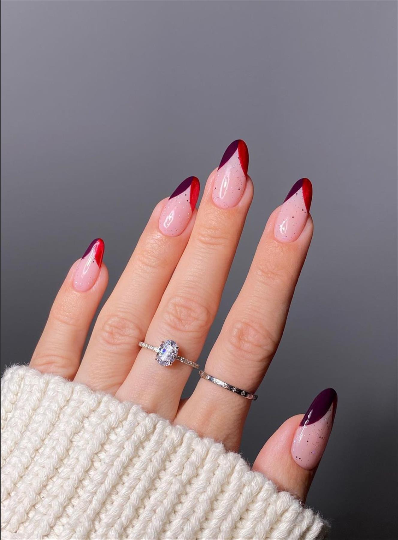 Red French nails design for Winter nail colors 