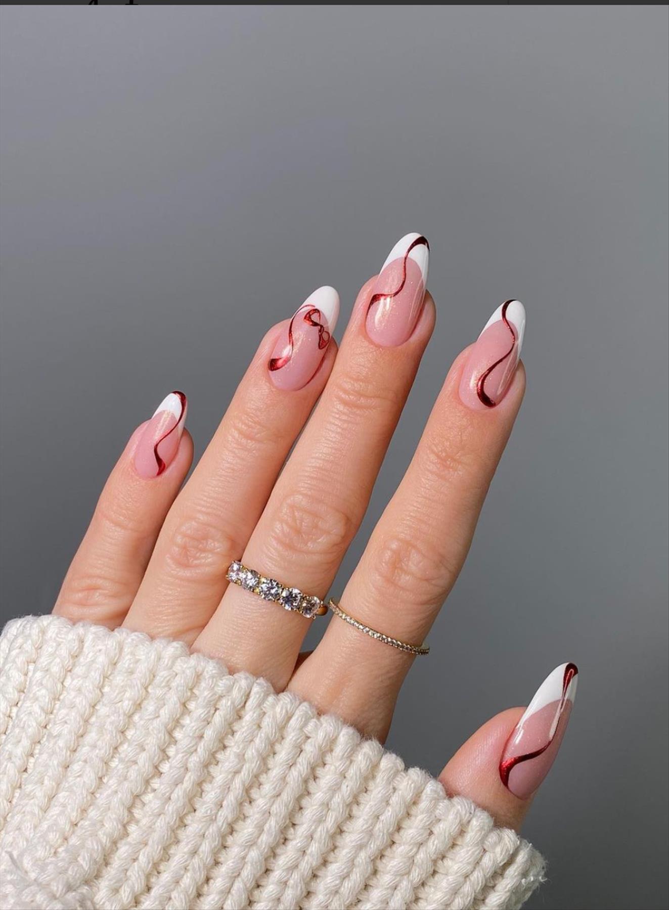 Red French nails design for Winter nail colors 