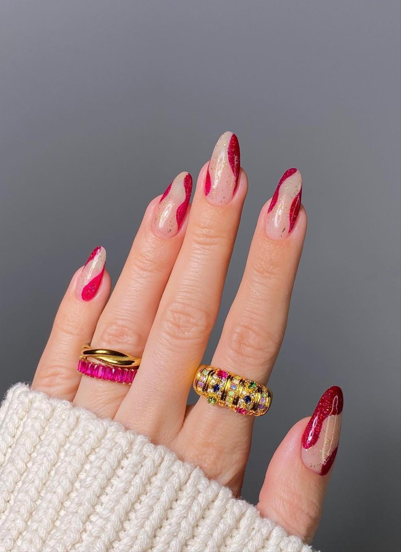 Red French nails design for Winter nail colors 