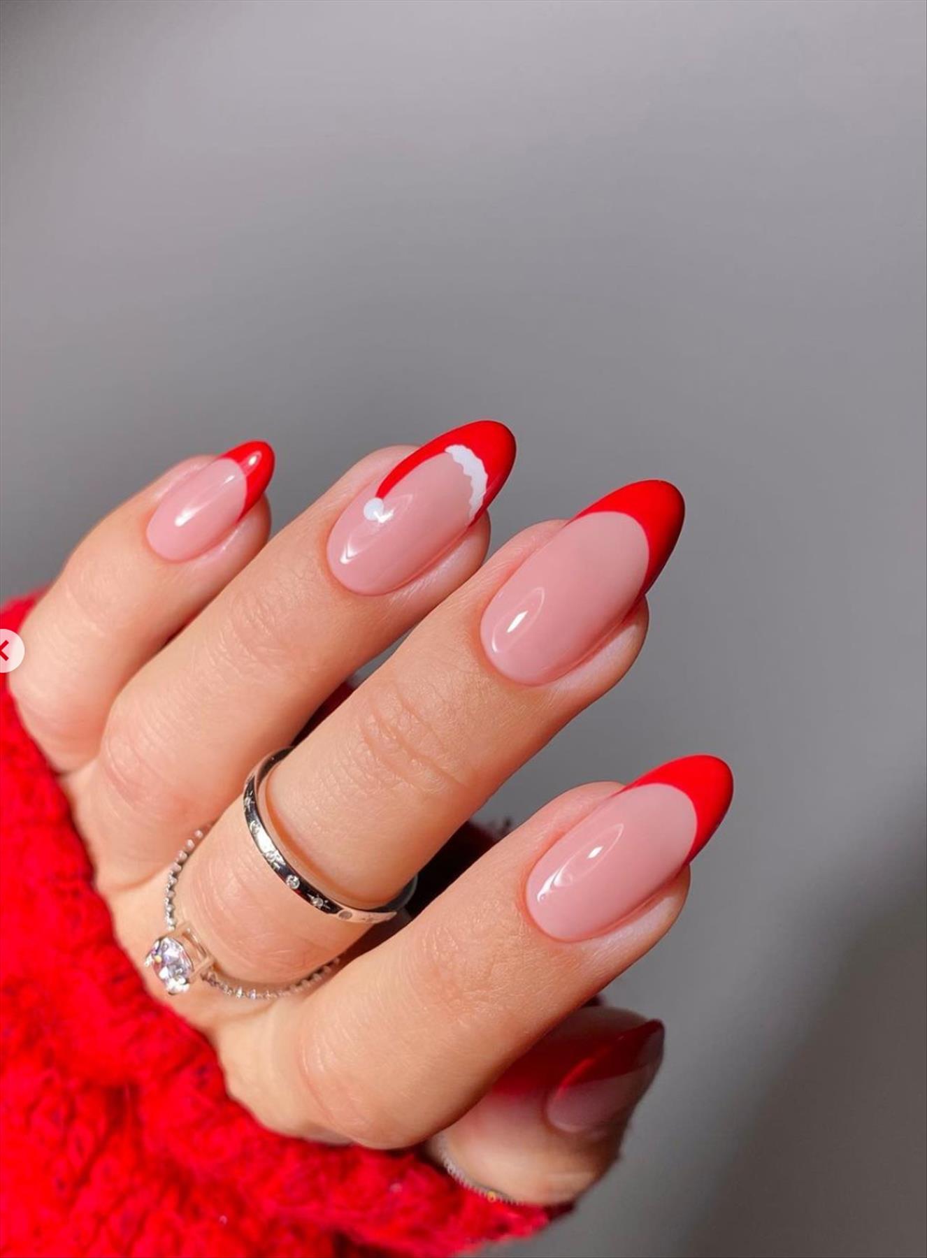 Red French nails design for Winter nail colors