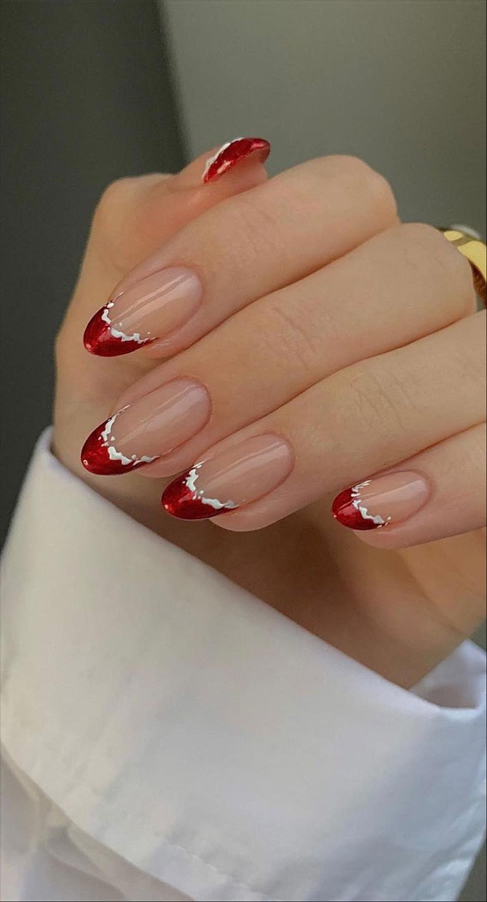 Red French nails design for Winter nail colors 