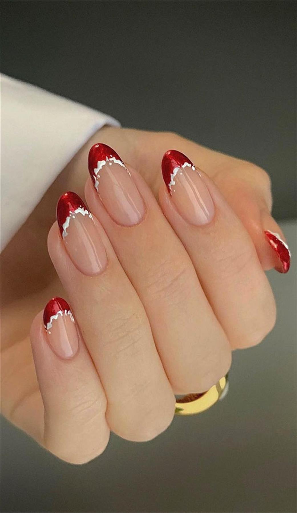 Red French nails design for Winter nail colors 