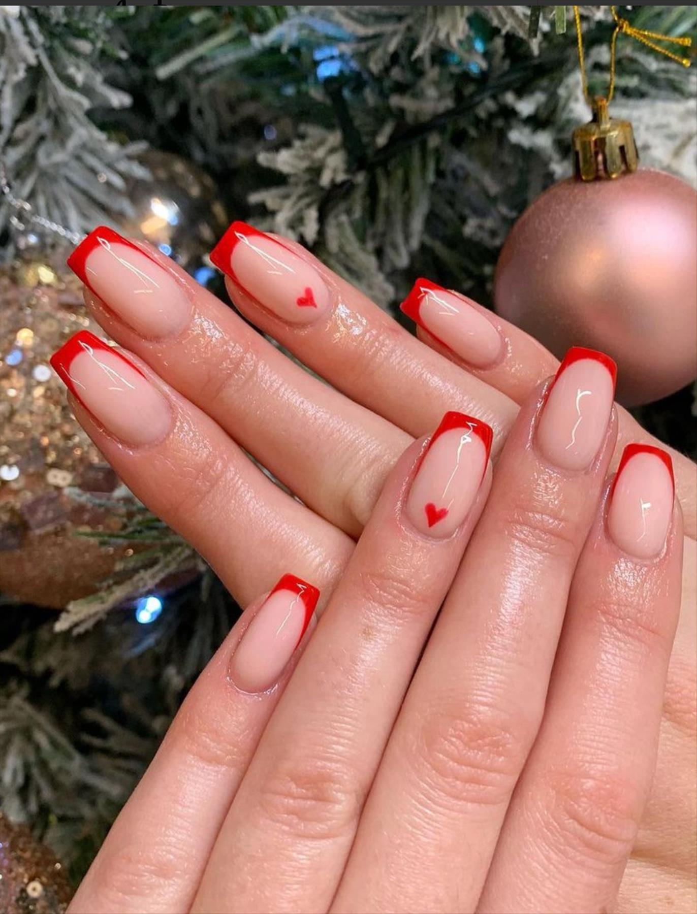 Red French nails design for Winter nail colors 