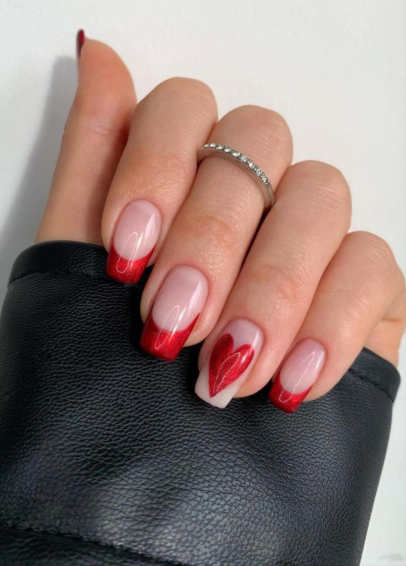 Red French nails design for Winter nail colors 