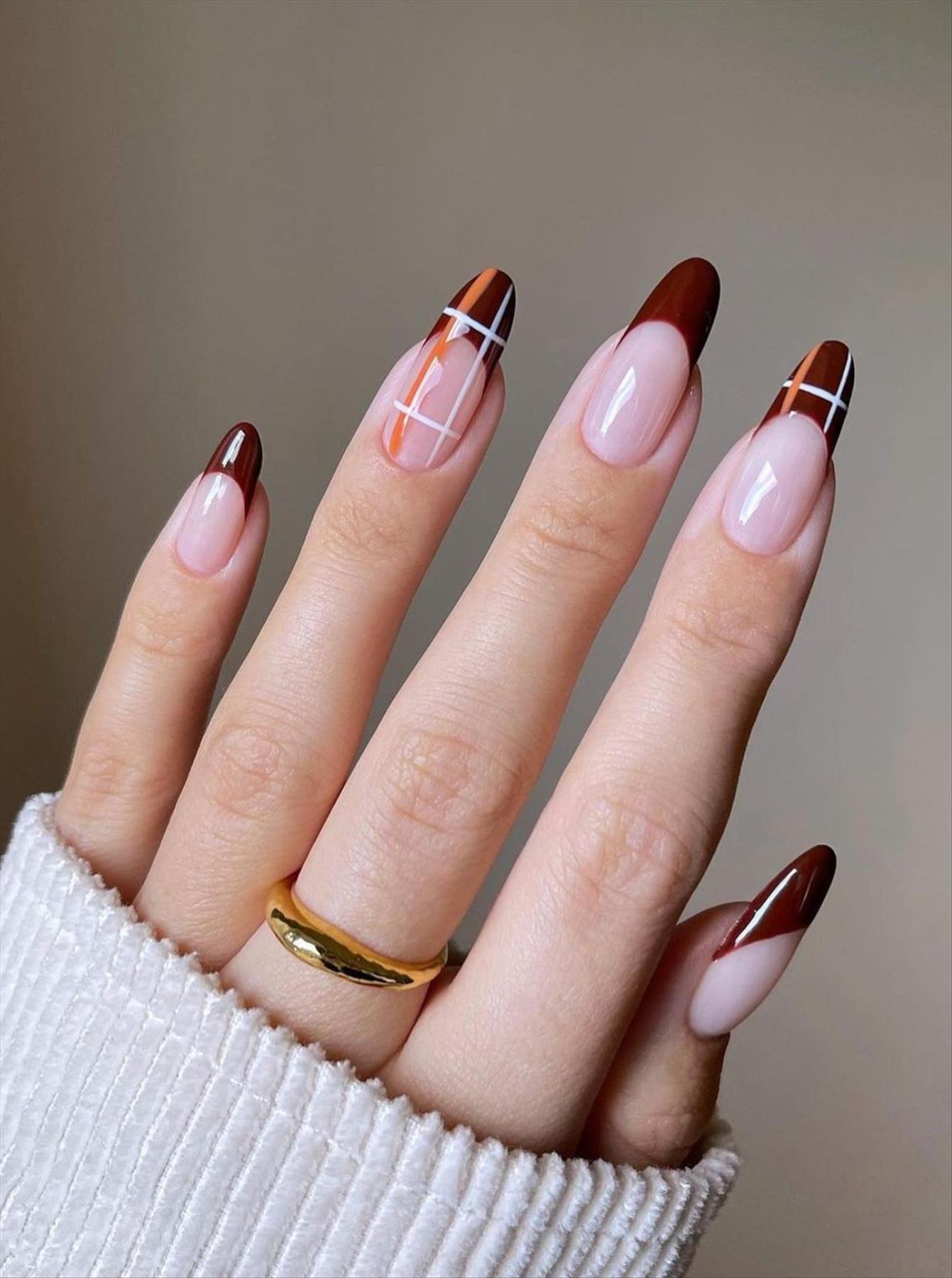 Red French nails design for Winter nail colors