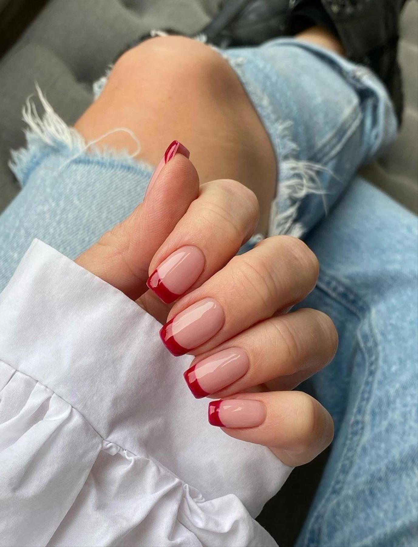 Red French nails design for Winter nail colors 