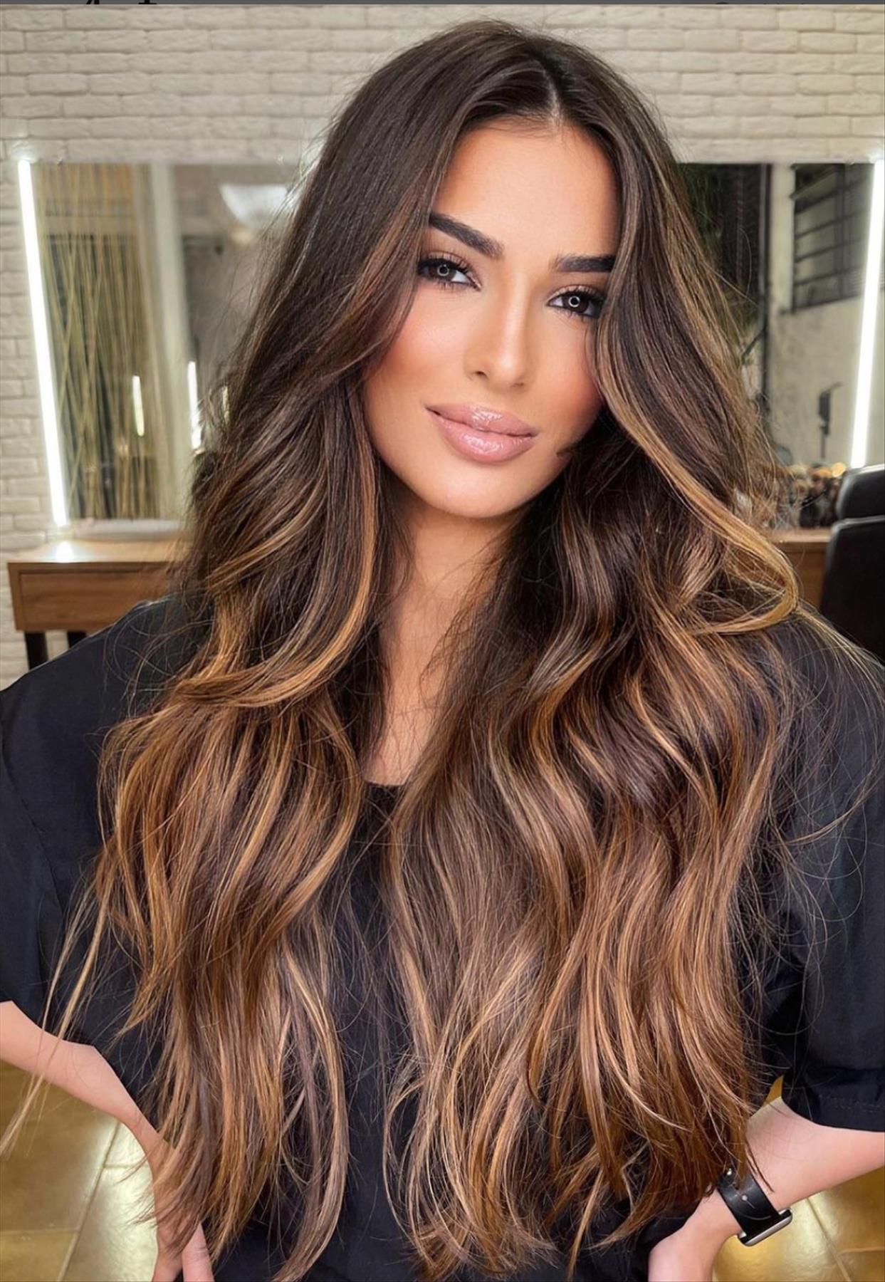 Chic dark brown hair with highlights for a stylish look 2022