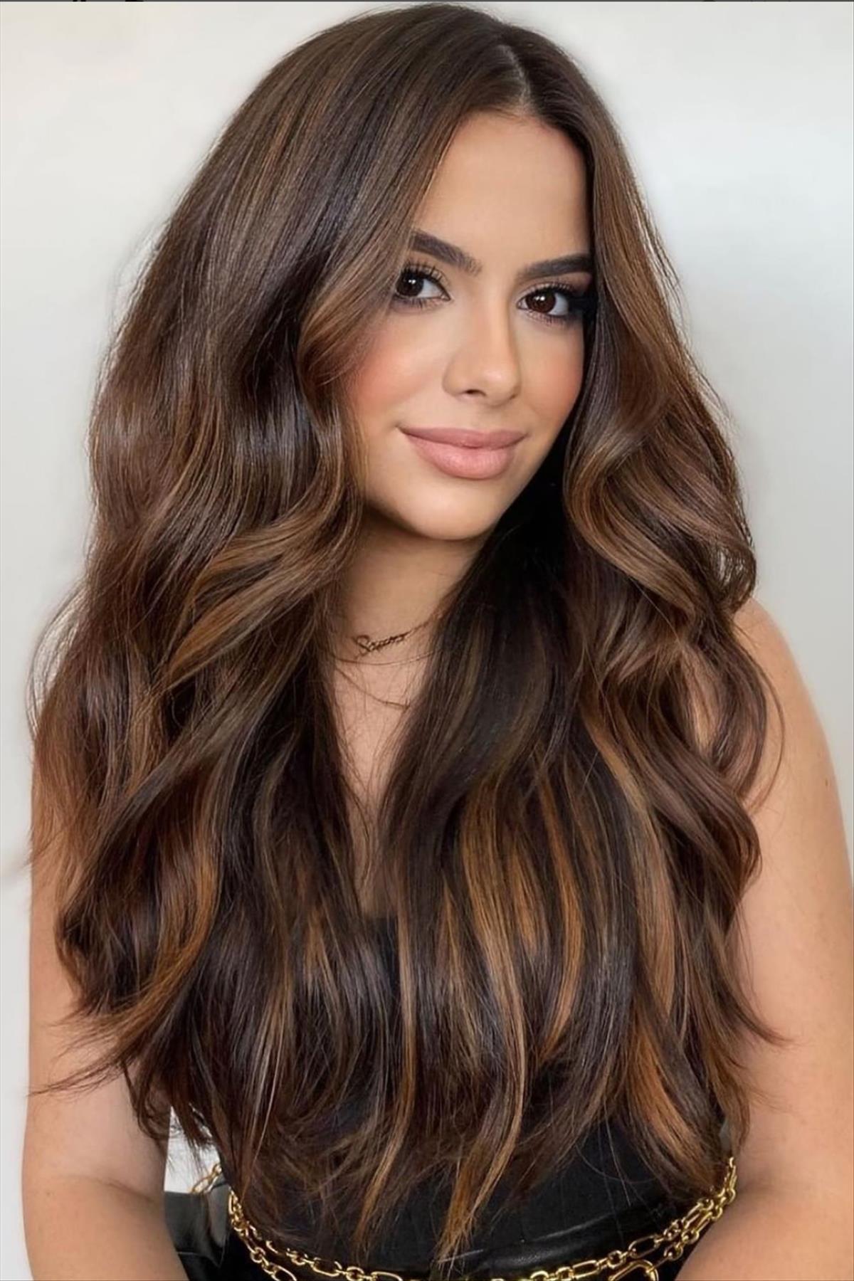 Chic dark brown hair with highlights for a stylish look 2022